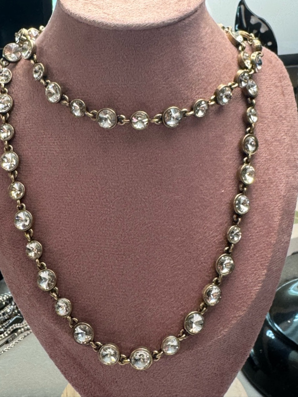 Chico's Gold-Tone Clear Crystal Bezel Double Strand Necklace